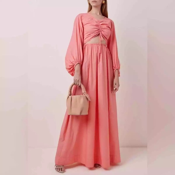 STAUD Dresses & Skirts - NWT Staud Tangier Ruched Maxi Cut Out Dress in Coral size S